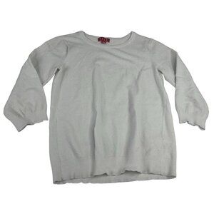 Elle Swiss Dot Pullover Sweater Women's S White Crewneck Long Sleeve Ribbed Trim